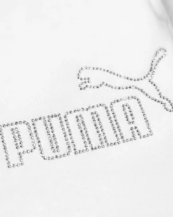 PUMA - PANTALONCINO CORTO JUNIOR (7 - 16 ANNI) BIANCO ESS RHINESTONE, LOGO STRASS,  693861-02