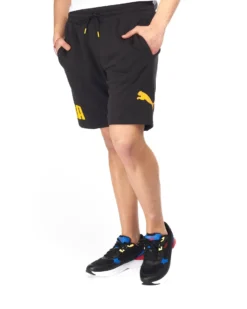 PUMA - Pantalone corto da uomo nero con logo giallo