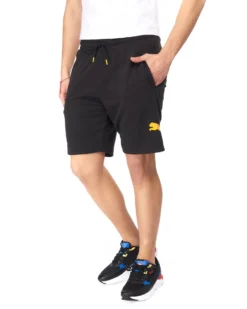 PUMA - Pantalone corto da uomo nero con logo giallo