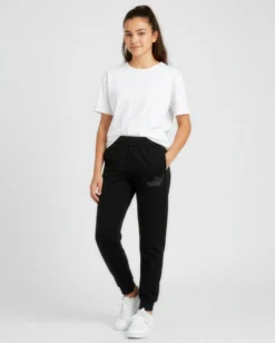 PUMA -PANTALONE DA RAGAZZA (7 - 16 ANNI) ESS RHINESTONE , NERO E LOGO FRONTALE IN STRASS, 693858-01