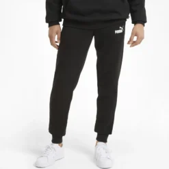PUMA - Pantalone felpa da uomo nero slim fit con elastico e lacci in vita