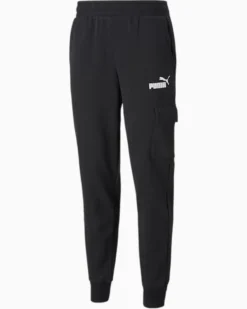 PUMA - Pantalone tuta cargo da uomo nera con logo bianco