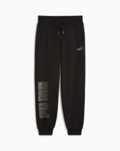 PUMA - Pantalone tuta da donna nero con dettagli oro