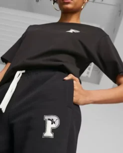 PUMA - Pantalone tuta da donna nero con elastico alla caviglie