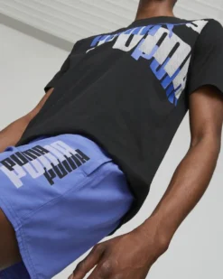 PUMA - Pantaloni corti da uomo blu con logo bianco e nero