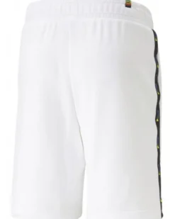 PUMA - Pantaloni corti da uomo bianchi con logo nero e stampa logo arcobaleno sui lati