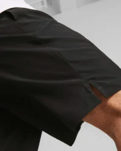 PUMA - Pantaloni corti da uomo neri con logo grigio e lacci