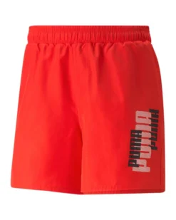 PUMA - Pantaloni corti da uomo rossi con logo bianco e nero