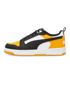 PUMA - Scarpa da bambino nera e bianca con dettagli gialli - PUMA REBOUND V6 LO AC PS