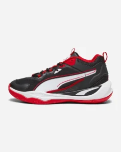 PUMA - Scarpa da basket uomo nera e rossa con logo bianco e soletta in memory foam - PLAYMAKER 2023