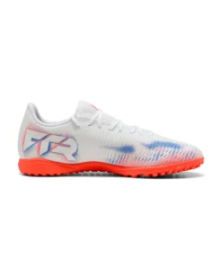 PUMA - Scarpa da calcetto bianca con dettagli arancioni e blu - FUTURE 8 PLAY TT
