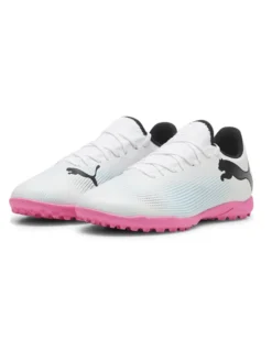 PUMA - Scarpa da calcetto uomo bianca e nera con suola colorata - FUTURE 7 PLAY TT
