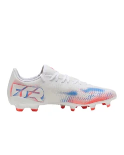 PUMA - Scarpa da calcio bianca con dettagli arancioni e blu - FUTURE 8 PLAY FG/AG