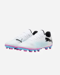 PUMA - Scarpa da calcio uomo bianca e nera con suola colorata - FUTURE 7 PLAY FG/AG