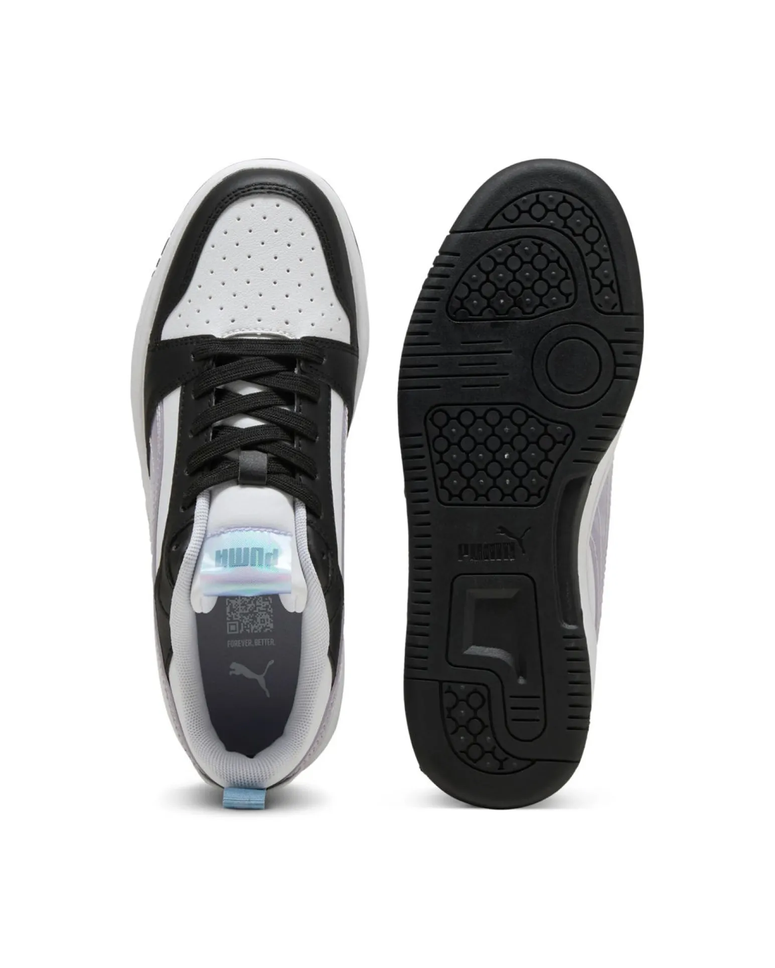PUMA - Scarpa da ragazza bianca/nera con dettagli lilla - REBOUND V6 LO SPACE BELLE JR