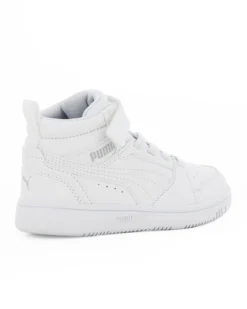 PUMA - Sneaker alta da bambino bianca con dettagli grigi e strappo, numerata 28/35 - REBOUND V6 MID AC PS