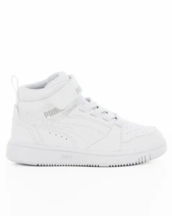 PUMA - Sneaker alta da bambino bianca con dettagli grigi e strappo, numerata 28/35 - REBOUND V6 MID AC PS