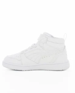 PUMA - Sneaker alta da bambino bianca con dettagli grigi e strappo, numerata 28/35 - REBOUND V6 MID AC PS