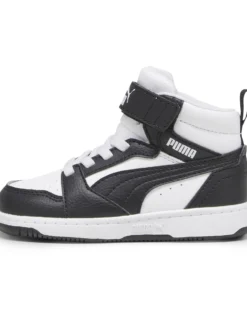 PUMA - Sneaker alta da bambino nera e bianca con strappo, numerata 20/27 - REBOUND V6 MID AC INF