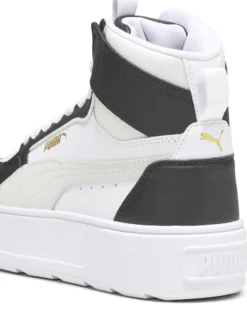 PUMA - Sneaker alta da donna in VERA PELLE bianca e nera con suola alta e dettagli panna - KARMEN REBELLE MID