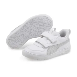 PUMA - Sneaker da bambina bianca con logo argento glitter, numerata 28/35 - MULTIFLEX GLITZ FS V PS