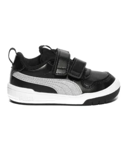 PUMA - Sneaker da bambina nera con logo argento glitter e doppio strappo, numerata 20/27 - MULTIFLEX GLITZ V INF