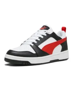 PUMA - Sneaker da uomo bianca e nera con logo rosso - REBOUND V6 LOW