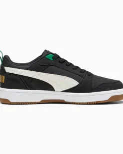 PUMA - Sneaker da uomo nera con logo panna e dettagli oro - REBOUND V6 LOW 75 YEARS