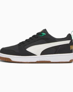 PUMA - Sneaker da uomo nera con logo panna e dettagli oro - REBOUND V6 LOW 75 YEARS