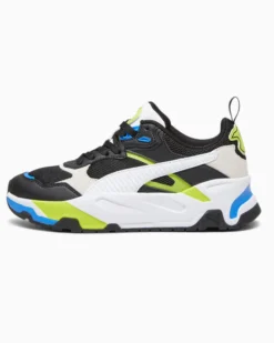 PUMA - Sneaker nera e bianca con dettagli verde lime e blu, numerata 36/39 - TRINITY JR