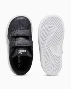 PUMA - SNEAKERS  BIMBA NERE GLITTERATE E GRIGIE SMASH 3.0 GLITZ PS DAL 28 AL 35, 394686-03