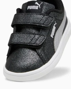 PUMA - SNEAKERS  BIMBA NERE GLITTERATE E GRIGIE SMASH 3.0 GLITZ PS DAL 28 AL 35, 394686-03