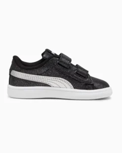 PUMA - SNEAKERS  BIMBA NERE GLITTERATE E GRIGIE SMASH 3.0 GLITZ PS DAL 28 AL 35, 394686-03