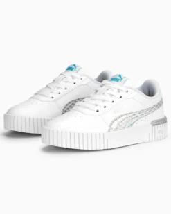 PUMA - Sneakers da bambina bianca con logo argento metallizzato, numerata 28/35 - CARINA 2.0 MERMAID PS