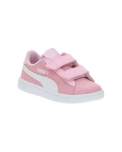 PUMA - Sneakers da bambina rosa glitter e bianca con strappo e  soletta in memory foam, numerata 28/35 - SMASH V2 GLITZ GLAMV PS