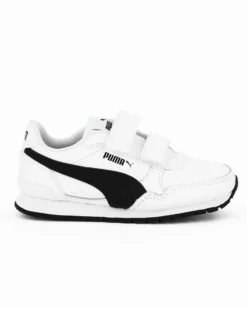 PUMA - Sneakers da bambino bianca e nera in VERA PELLE con doppio strappo e soletta in memory foam, numerata 28/35 - ST RUNNER V3 L V PS