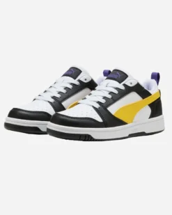 PUMA - SNEAKERS JUNIOR REBOUND V6 LO GS BIANCHE CON DETTAGLI GIALLI E NERI DAL 36 AL 39, 393833-23