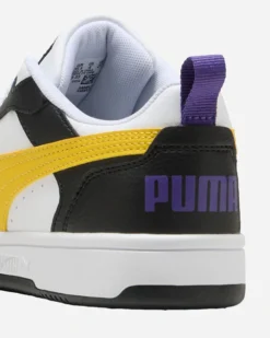 PUMA - SNEAKERS JUNIOR REBOUND V6 LO GS BIANCHE CON DETTAGLI GIALLI E NERI DAL 36 AL 39, 393833-23