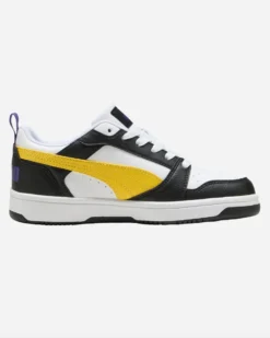 PUMA - SNEAKERS JUNIOR REBOUND V6 LO GS BIANCHE CON DETTAGLI GIALLI E NERI DAL 36 AL 39, 393833-23