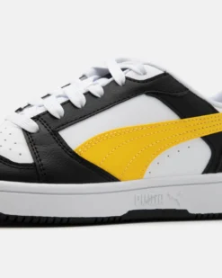 PUMA - SNEAKERS JUNIOR REBOUND V6 LO GS BIANCHE CON DETTAGLI GIALLI E NERI DAL 36 AL 39, 393833-23