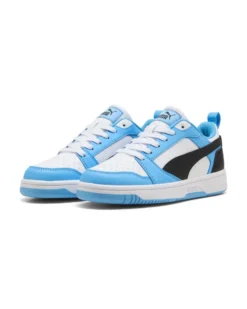 PUMA - SNEAKERS JUNIOR REBOUND V6 LO GS CELESTI CON DETTAGLI NERI E BIANCHI DAL 36 AL 39, 393833-34