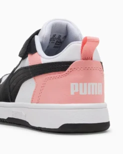 PUMA - SNEAKERS KIDS REBOUND V6 LO AC+TD BIANCHE CON DETTAGLI NERI E ROSA PESCA  DAL 20 AL 27, 397420-24