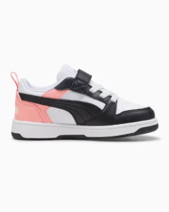 PUMA - SNEAKERS KIDS REBOUND V6 LO AC+TD BIANCHE CON DETTAGLI NERI E ROSA PESCA  DAL 20 AL 27, 397420-24