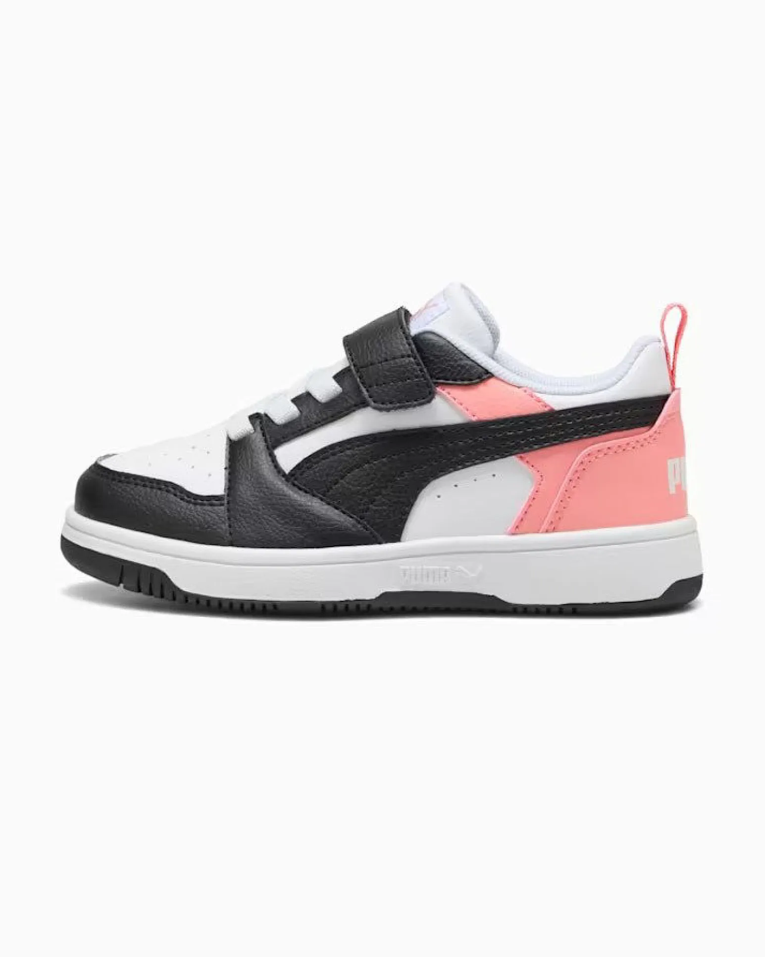 PUMA - SNEAKERS KIDS REBOUND V6 LO BIANCA CON DETTAGLI NERI E ROSA PESCA DAL 28 AL 35, 397419-24