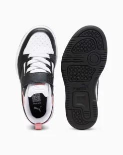 PUMA - SNEAKERS KIDS REBOUND V6 LO BIANCA CON DETTAGLI NERI E ROSA PESCA DAL 28 AL 35, 397419-24