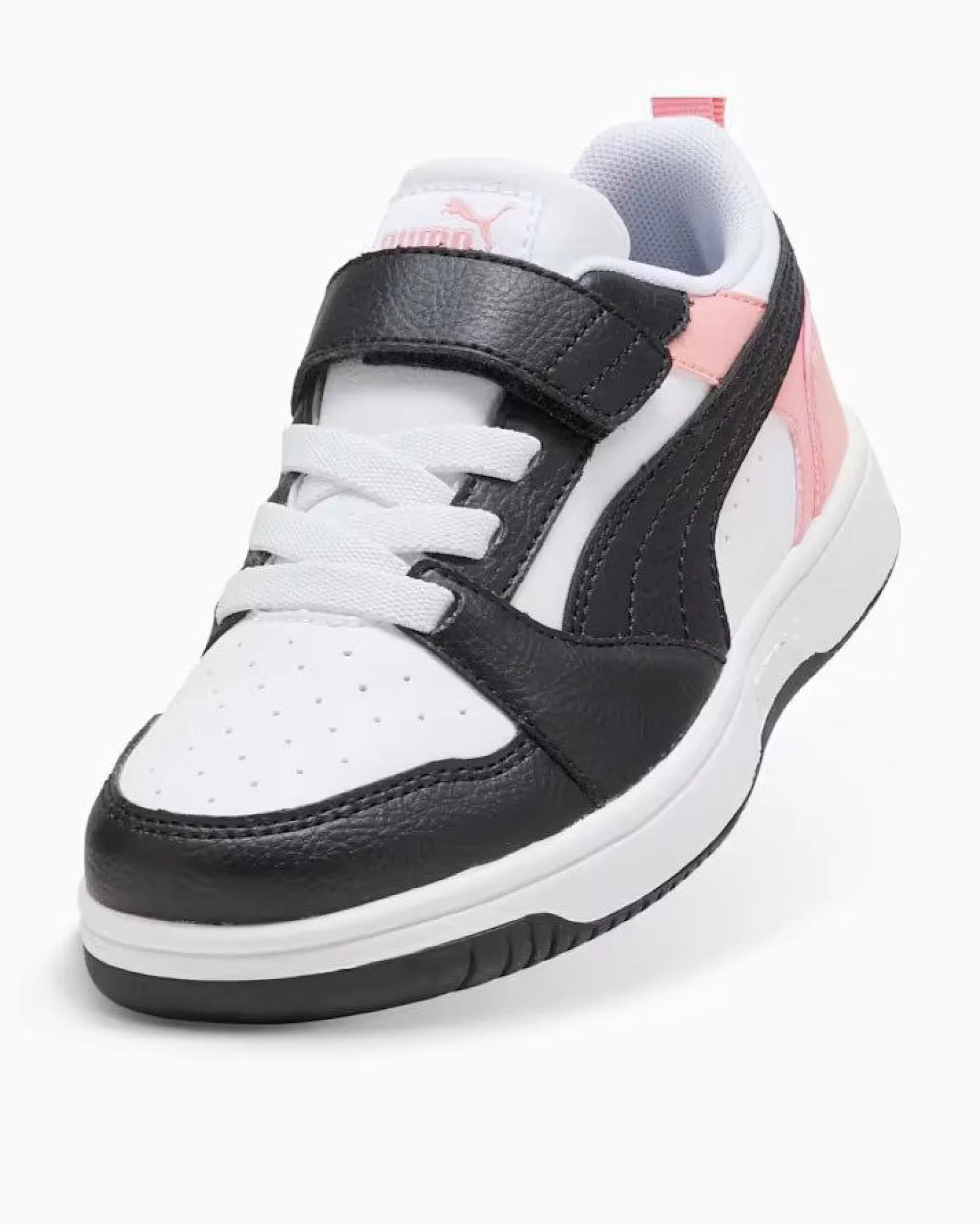 PUMA - SNEAKERS KIDS REBOUND V6 LO BIANCA CON DETTAGLI NERI E ROSA PESCA DAL 28 AL 35, 397419-24