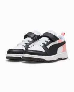 PUMA - SNEAKERS KIDS REBOUND V6 LO BIANCA CON DETTAGLI NERI E ROSA PESCA DAL 28 AL 35, 397419-24