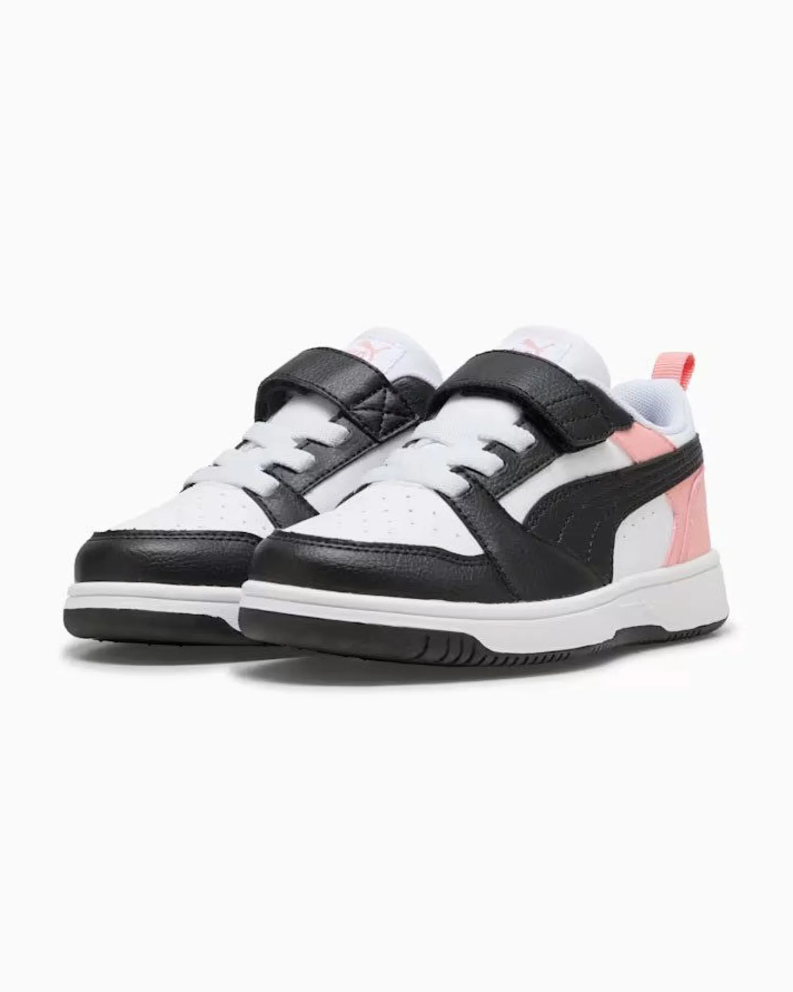 PUMA - SNEAKERS KIDS REBOUND V6 LO BIANCA CON DETTAGLI NERI E ROSA PESCA DAL 28 AL 35, 397419-24