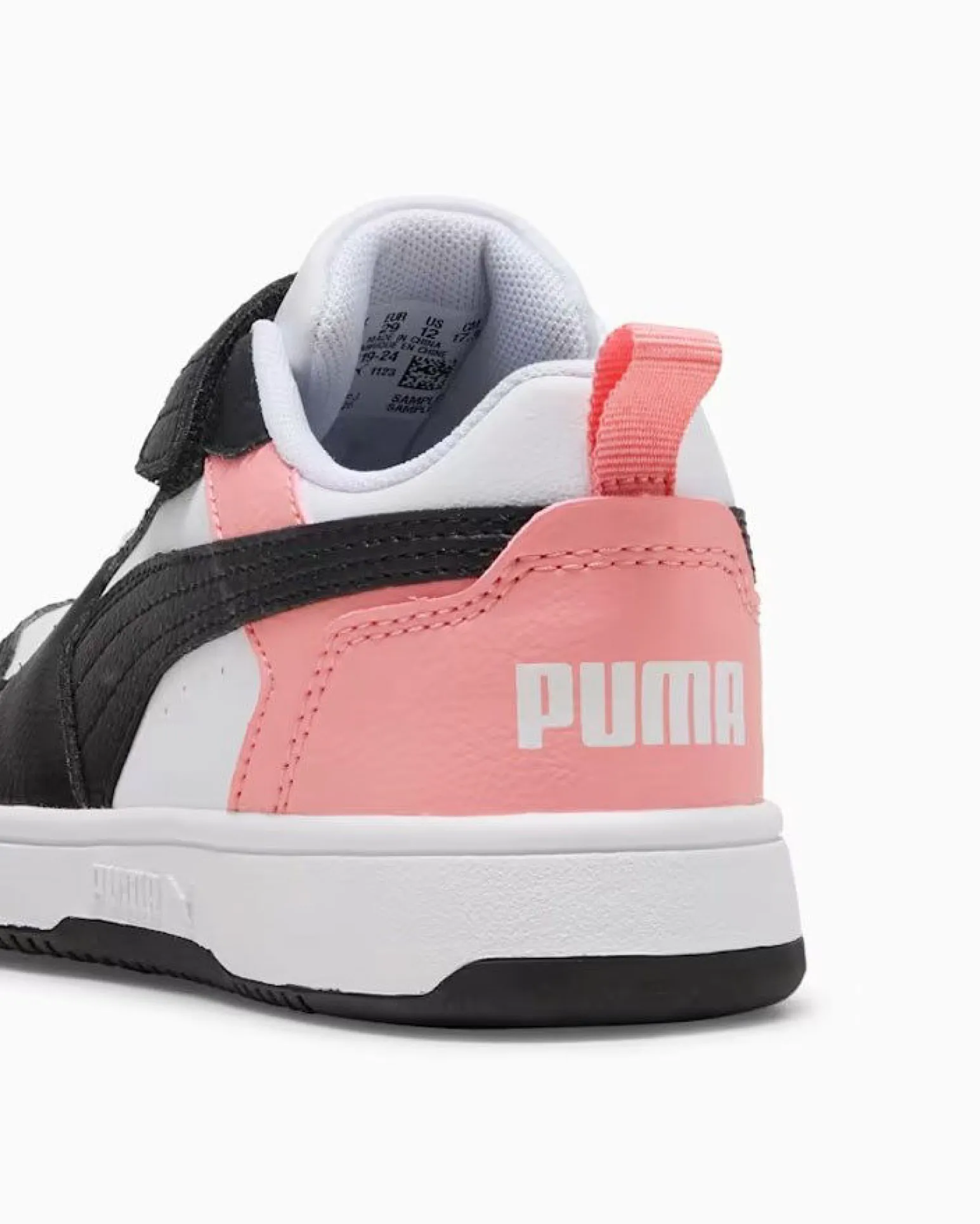 PUMA - SNEAKERS KIDS REBOUND V6 LO BIANCA CON DETTAGLI NERI E ROSA PESCA DAL 28 AL 35, 397419-24