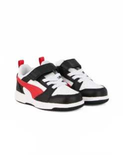 PUMA - SNEAKERS KIDS REBOUND V6 LO AC+TD BIANCA CON DETTAGLI ROSSI E NERI DAL 20 AL 27, 397420-04